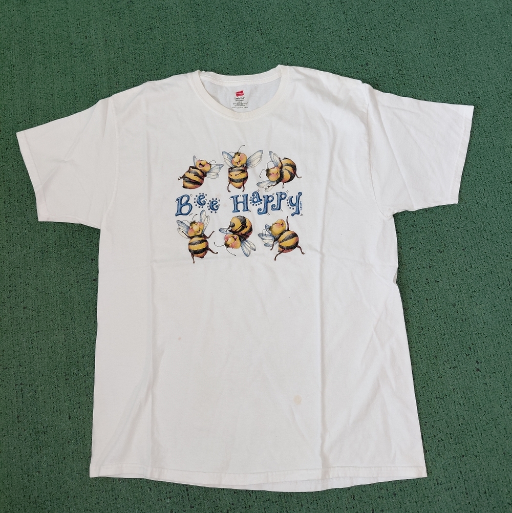 2012 Bee Happy Bumble Bees Unisex White T Shirt Sz Large